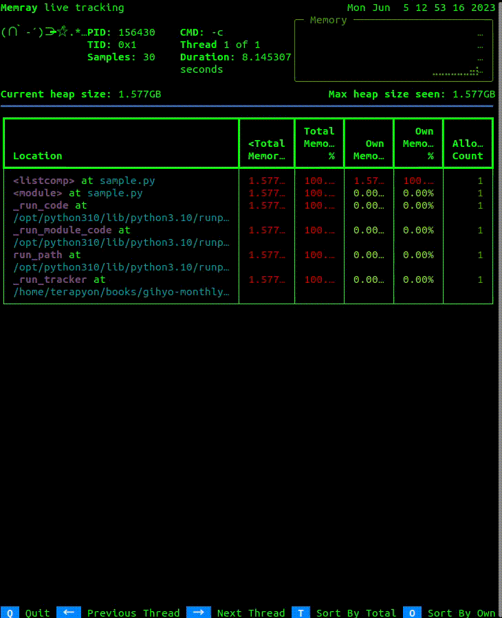 Memray ライブで状況確認