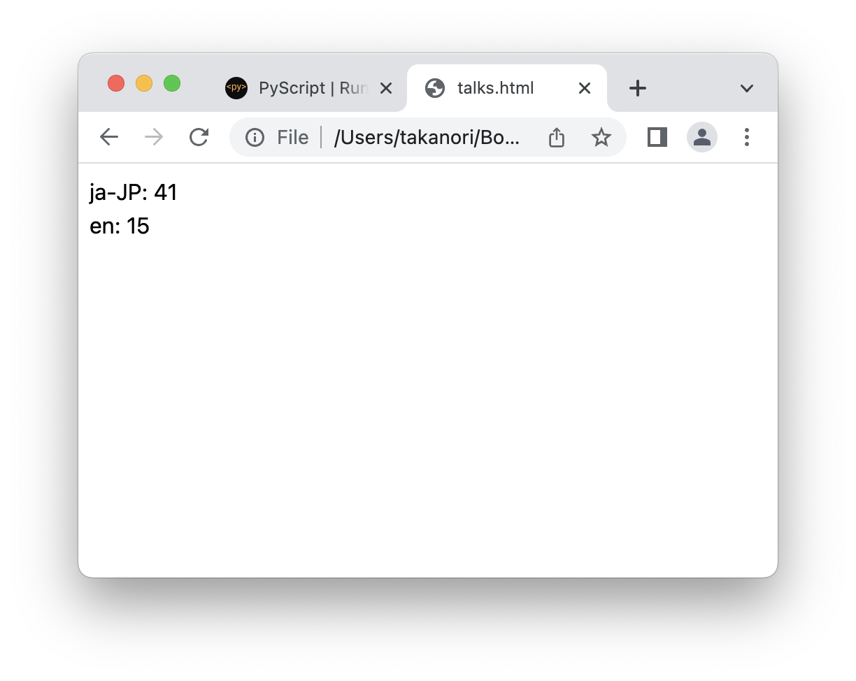 日本語と英語の発表の数